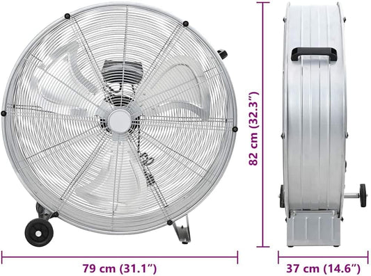 Ventilatore Industriale a Tamburo 80cm in Alluminio con Ruote