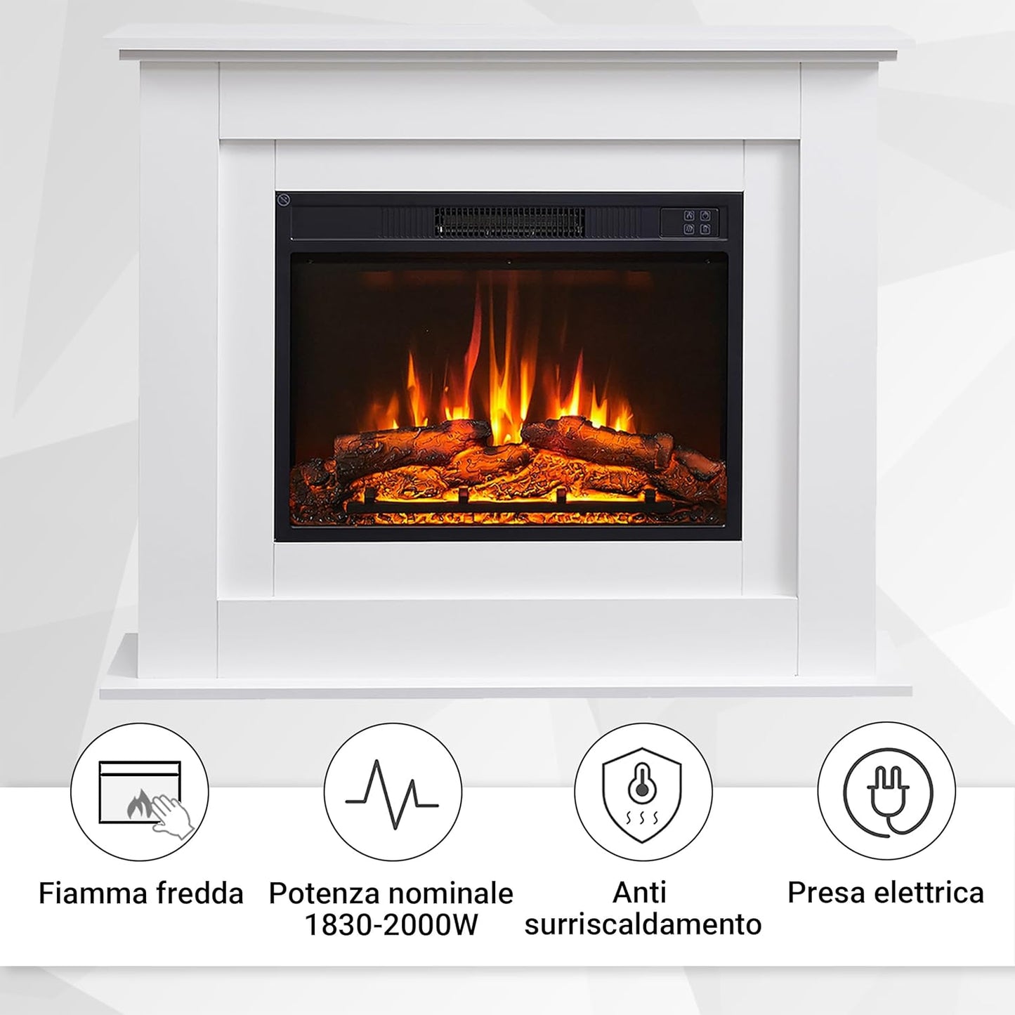 Camino elettrico BALDERIA Finn 2000 W - effetto fiamma 3D con telecomando e termostato
