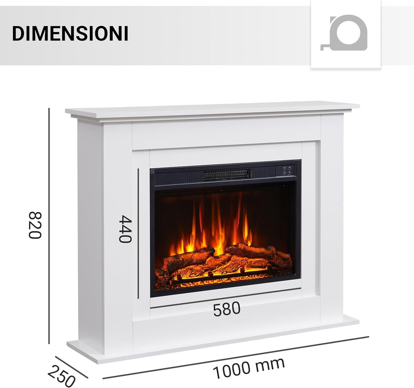 Camino elettrico BALDERIA Finn 2000 W - effetto fiamma 3D con telecomando e termostato