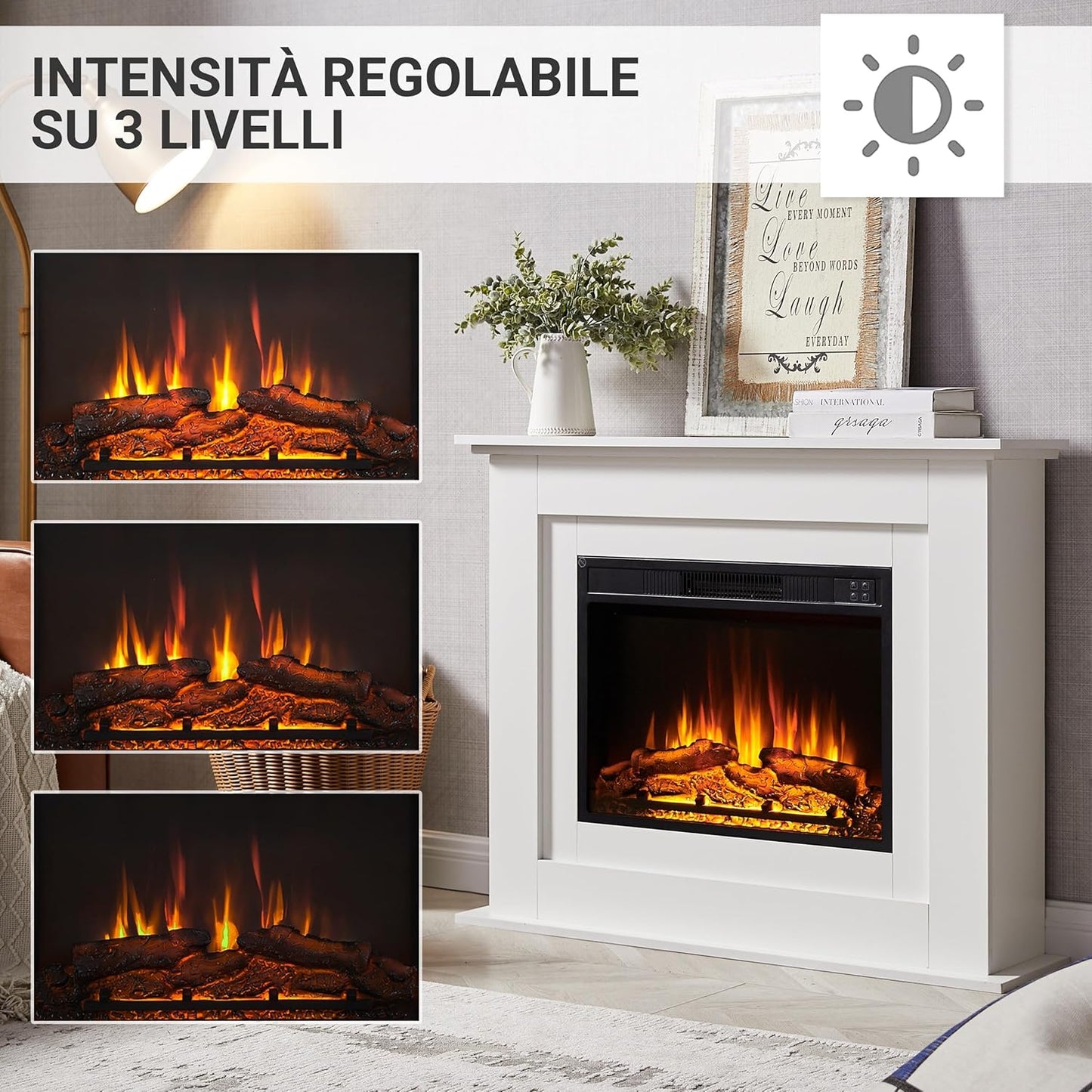 Camino elettrico BALDERIA Finn 2000 W - effetto fiamma 3D con telecomando e termostato