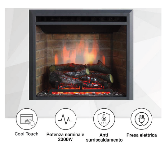 Caminetto Elettrico Balderia Calida 23" con Effetto Fiamma 3D e Crepitio del Fuoco