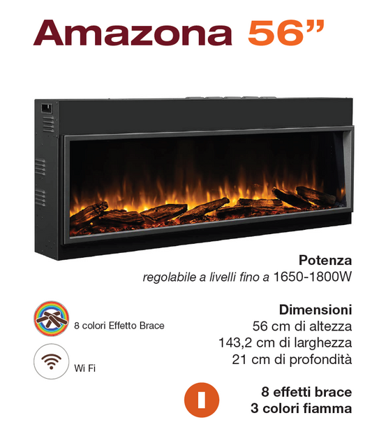 Caminetto Elettrico Amazona 56" - Calore Elegante con Controllo Intelligente e Atmosfere Personalizzabili