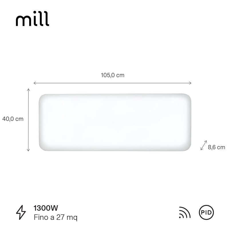 Radiatore-Termoconvettore Elettrico a Parete con Frontale in Acciaio Mill Invisible Steel WIFI - Efficienza Scandinava, Riscaldamento Pulito, Economico e Controllo Smart