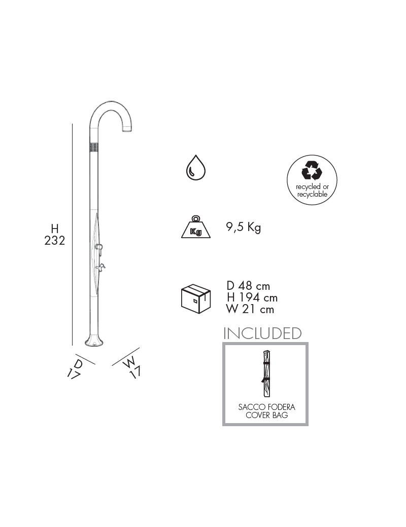 Doccia Tradizionale con Lavapiedi Arkema Design Funny Yin Antracite T125 - Varie Colorazioni