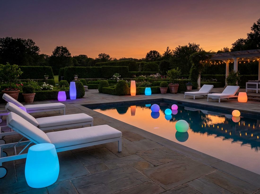 Arredo outdoor ecosostenibile Arkema Design — lampada da giardino e doccia solare in spazio esterno moderno