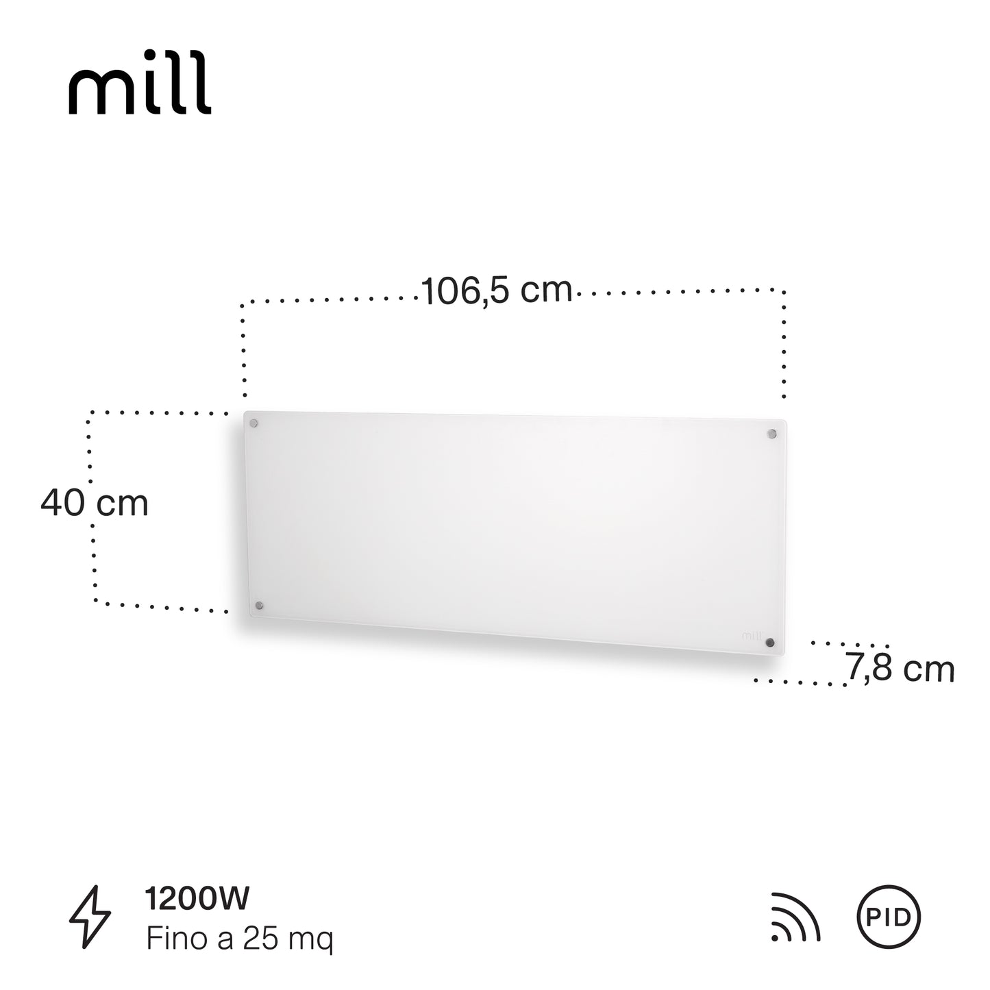 Radiatore Termoconvettore Elettrico a Parete con Frontale in Acciaio o Vetro Mill Invisible Steel / Glass WIFI - Efficienza Scandinava, Riscaldamento Pulito, Economico e Controllo Smart