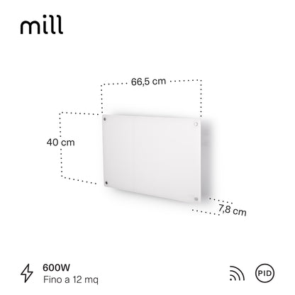 Radiatore Termoconvettore Elettrico a Parete con Frontale in Acciaio o Vetro Mill Invisible Steel / Glass WIFI - Efficienza Scandinava, Riscaldamento Pulito, Economico e Controllo Smart