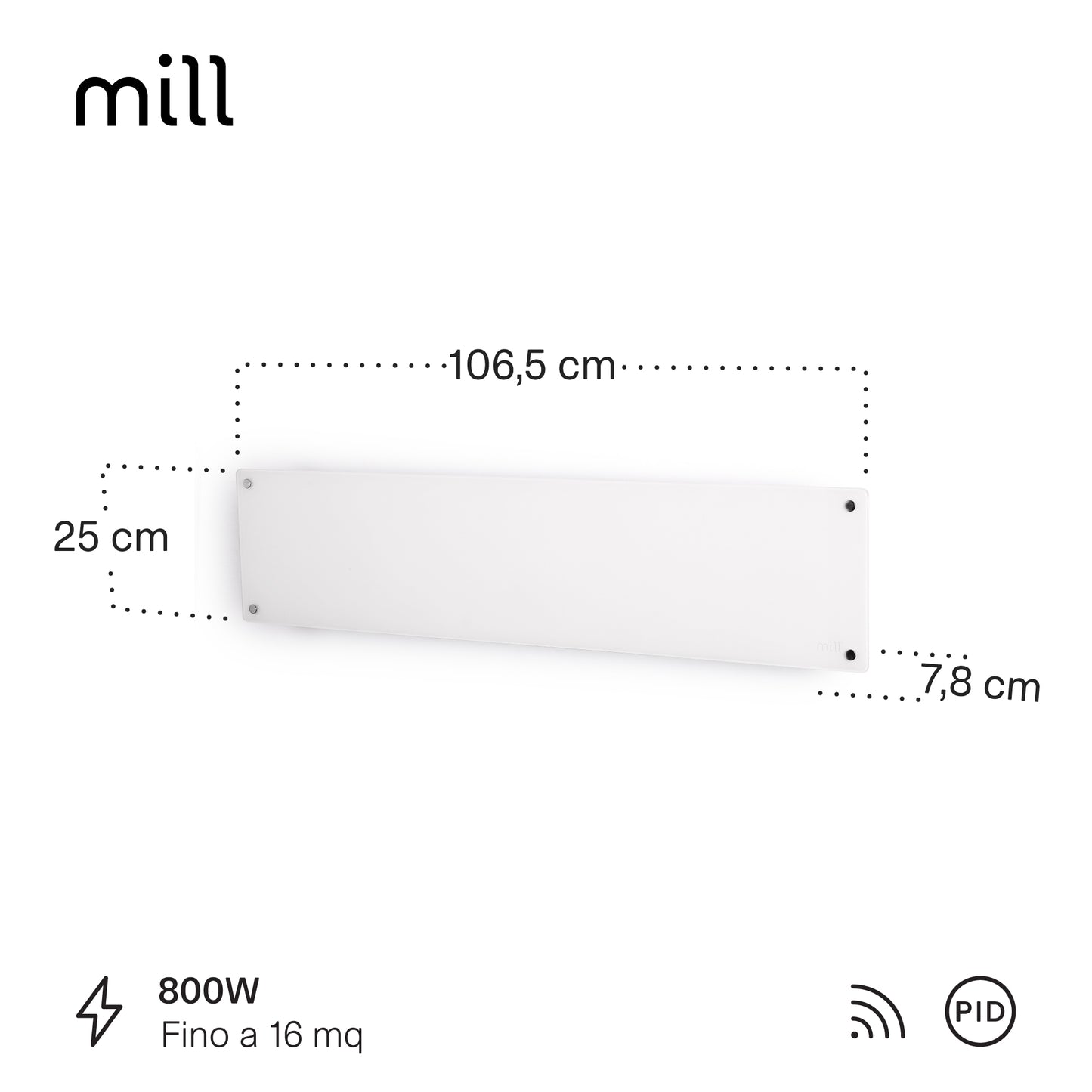 Radiatore Termoconvettore Elettrico a Parete con Frontale in Acciaio o Vetro Mill Invisible Steel / Glass WIFI - Efficienza Scandinava, Riscaldamento Pulito, Economico e Controllo Smart