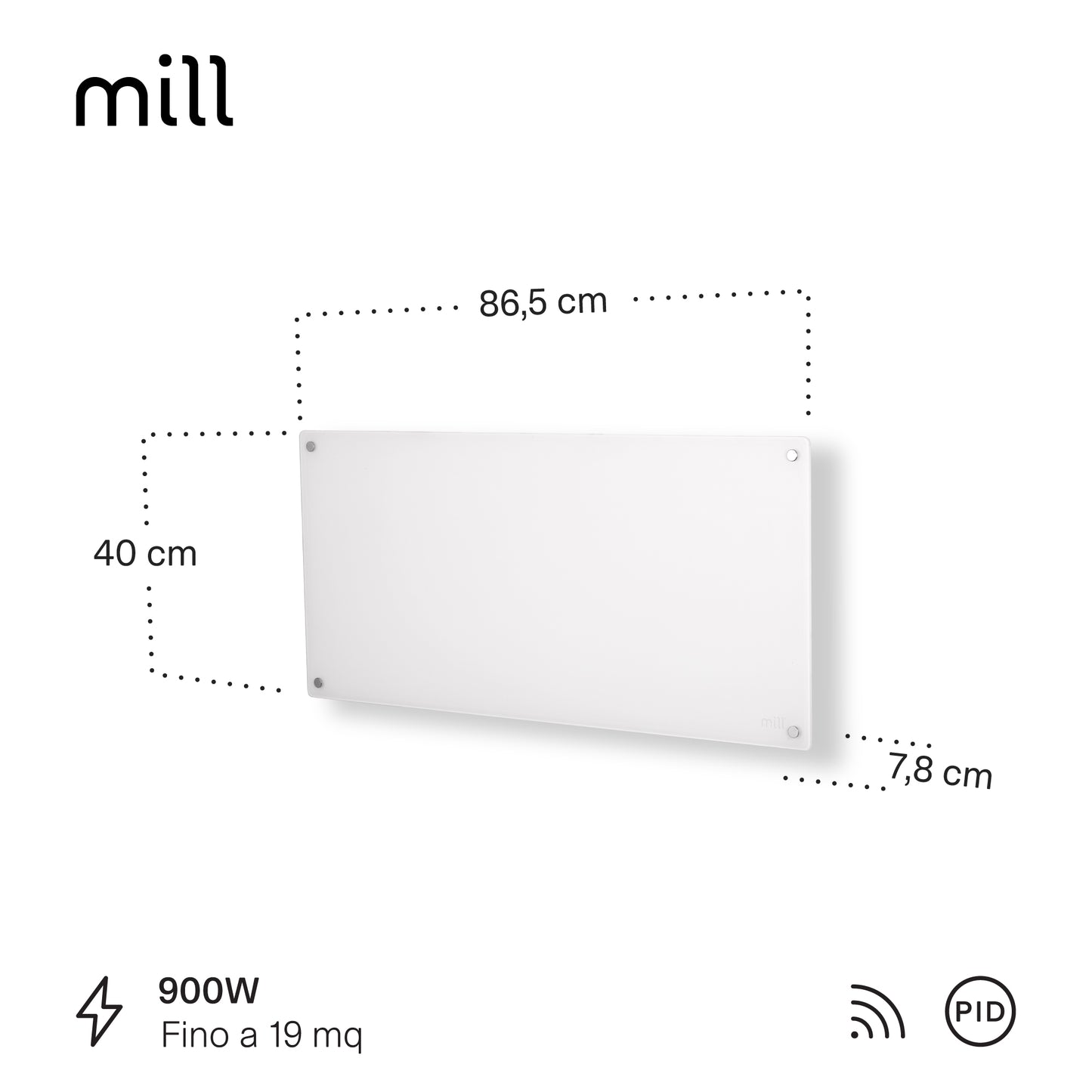 Radiatore Termoconvettore Elettrico a Parete con Frontale in Acciaio o Vetro Mill Invisible Steel / Glass WIFI - Efficienza Scandinava, Riscaldamento Pulito, Economico e Controllo Smart