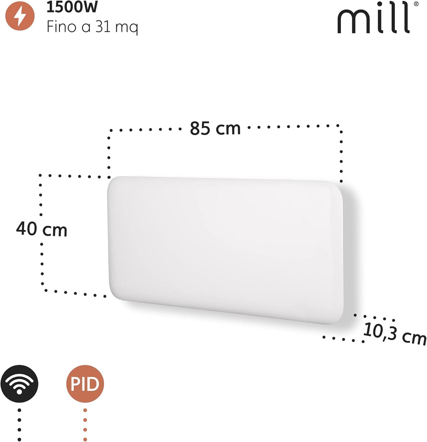 Radiatore Termoconvettore Elettrico a Parete con Frontale in Acciaio o Vetro Mill Invisible Steel / Glass WIFI - Efficienza Scandinava, Riscaldamento Pulito, Economico e Controllo Smart