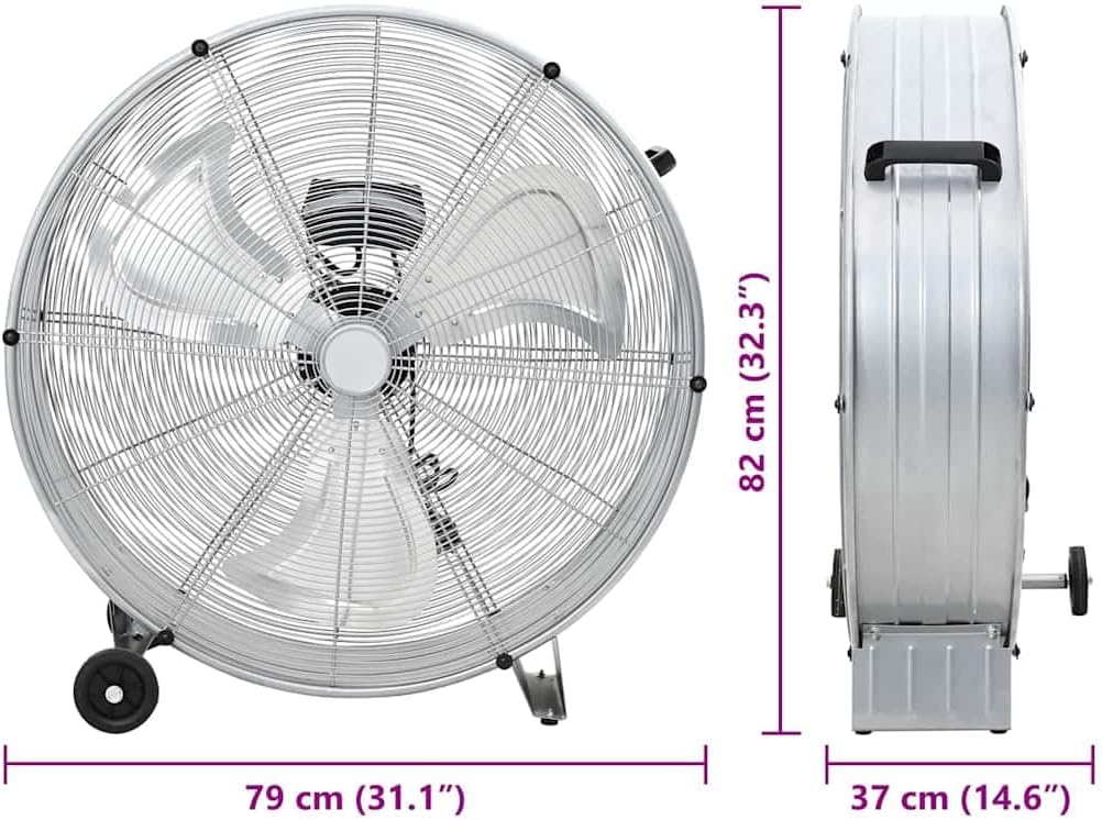 Ventilatore Industriale a Tamburo 80cm in Alluminio con Ruote