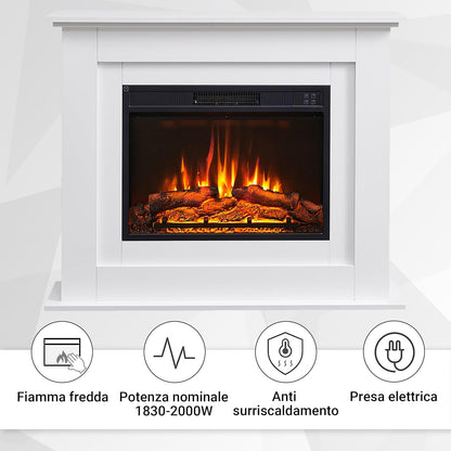 Camino elettrico BALDERIA Finn 2000 W - effetto fiamma 3D con telecomando e termostato - colorazioni Bianco e Rovere