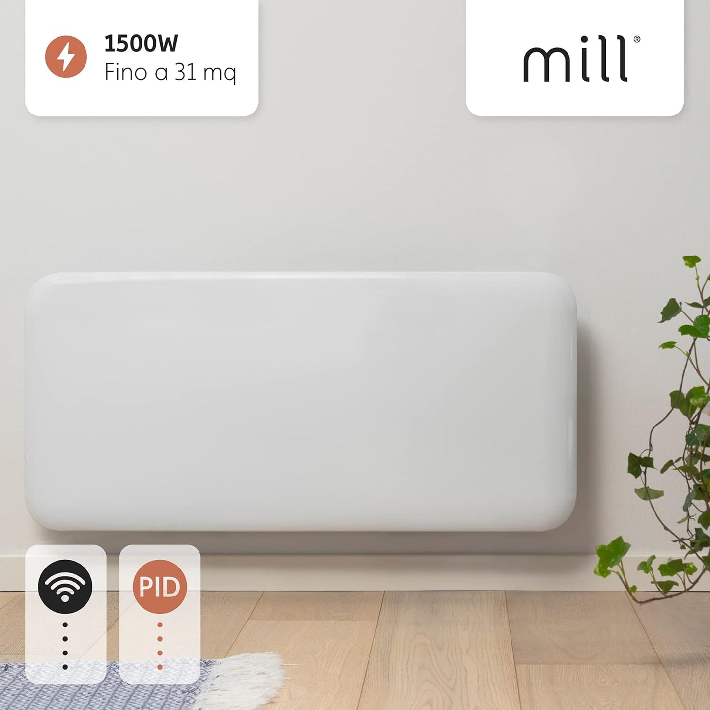 Radiatore Termoconvettore Elettrico a Parete con Frontale in Acciaio o Vetro Mill Invisible Steel / Glass WIFI - Efficienza Scandinava, Riscaldamento Pulito, Economico e Controllo Smart