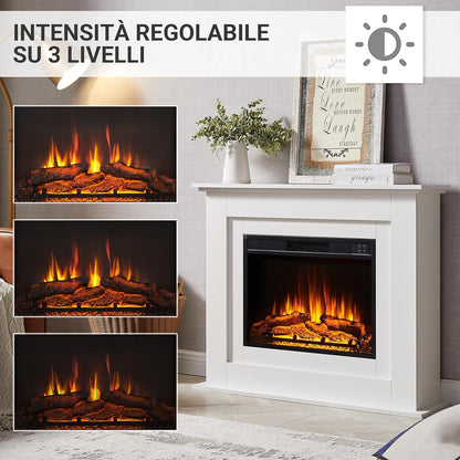 Camino elettrico BALDERIA Finn 2000 W - effetto fiamma 3D con telecomando e termostato - colorazioni Bianco e Rovere