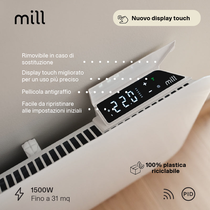 Radiatore-Termoconvettore Elettrico a Parete con Frontale in Acciaio Mill Invisible Steel WIFI - Efficienza Scandinava, Riscaldamento Pulito, Economico e Controllo Smart