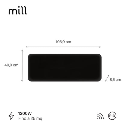 Radiatore-Termoconvettore Elettrico a Parete con Frontale in Acciaio Mill Invisible Steel WIFI - Efficienza Scandinava, Riscaldamento Pulito, Economico e Controllo Smart
