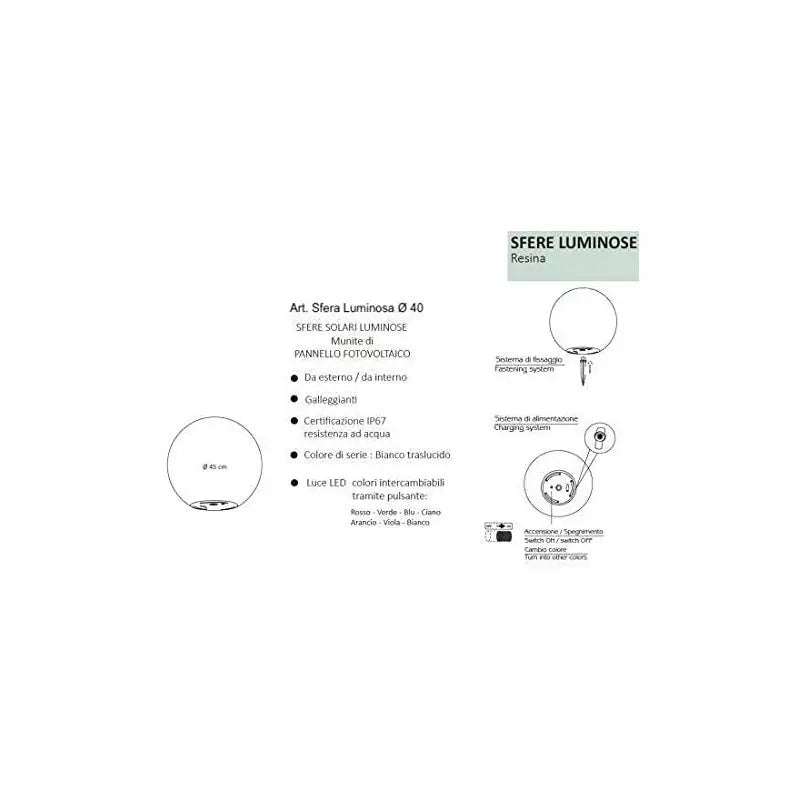 Arkema Sfera Solare Luminosa Galleggiante in Resina LED RGB a Ricarica Solare da Giardino e Piscina